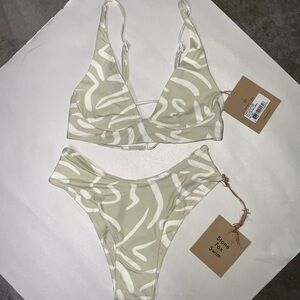 Stone Fox Swim Green and White Zebra Print Bikini Set